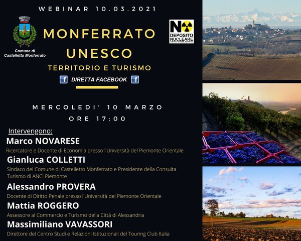 Mercoledì 10 marzo alle ore 17:00, webinar “Monferrato Unesco, Territorio e Turismo”